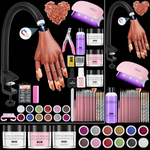 Magnetic Practice Hand for Acrylic Nails Kit: Flexible Nail Hands Acrylic Powder Set for Nail Extensions Caving - Mannequin Training Hand for Beginner Salon Home
