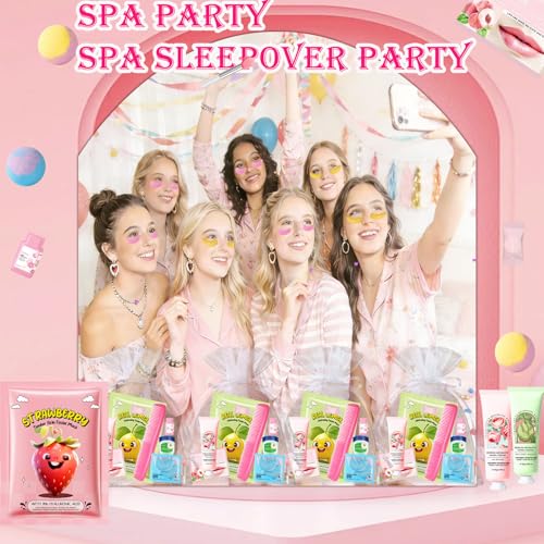 144 PCS Spa Party Supplies for Women, Spa Party Favors Include Face Masks Skincare,Hand Cream,Lip Mask,Comb and Foot Bath Bombs,Spa Birthday Sleepover Party Supplies for Women