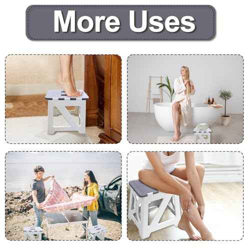 Shower Stool for Shaving Legs, 1 Pack Foot Rest Folding Stool Step to Shave Legs Shaving for Inside Shower Foldable Small Waterproof Plastic Corner Gray White