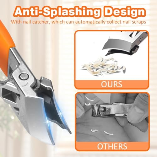 Wegodal Black & Orange Wide Jaw Opening Anti-Splash Slanted Nail Clipper for Fingernails & Toenails - 2025 Upgrade