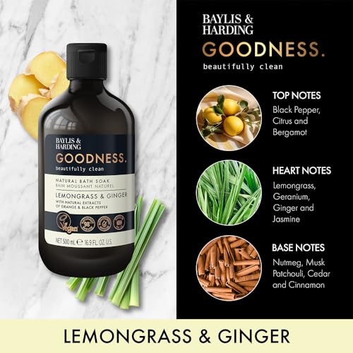 Baylis & Harding Goodness Lemongrass & Ginger Natural Bubble Bath 16.9 fl. oz (Pack of 3) - Biodegradable Formula - Vegan Friendly