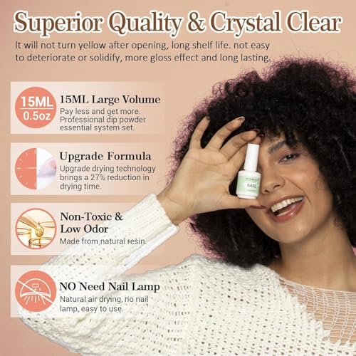 AzureBeauty 8-Piece Dip Powder Liquid Set - 15ml Base Top Coat & Activator