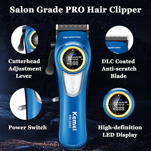 KEMEI 2242 Cordless Hair Clipper with LED Display & 6 Combs