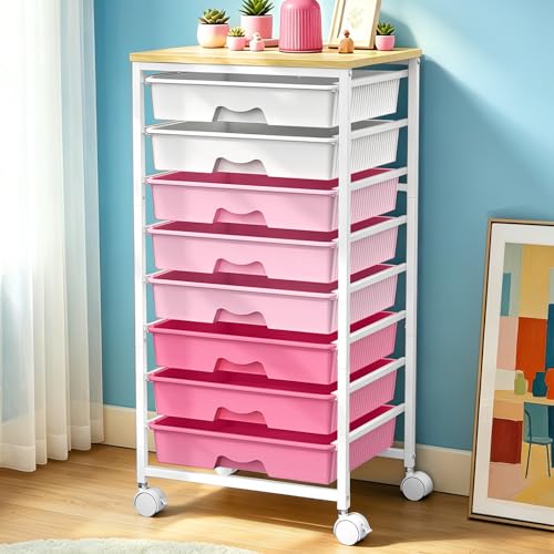 SUNALLY Rolling Storage Utility Cart With 8 Drawers, Drawer Wooden