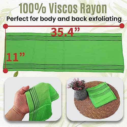 Extra Large Size 35.4" x 11" (2 PCs) Korean Asian Exfoliating Bath Washcloths Mitt Scrub for Body and Back washcloth Glove Viscose Rayon Towel for Soft Skin