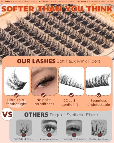 Geeneiya Natural Fluffy Lash Clusters | C Curl 8-16mm DIY Eyelash Extensions