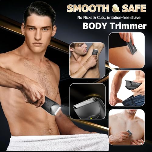 Manscape Body Hair Trimmer for Men, Pubic Groin Hair Trimmer for Men with Safe Blade, Cordless Ball Shaver w/Light, Charging Dock, Waterproof Body Groomer, LED Display, 1H Charge,Black