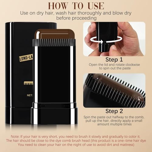 Black Hair Dye Stick for Gray Roots Instant Root Touch Up - 2 Pack