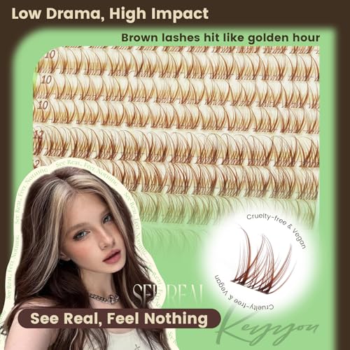 KEYYOU Brown Lash Clusters C Curl 8-16mm Natural Invisible Band