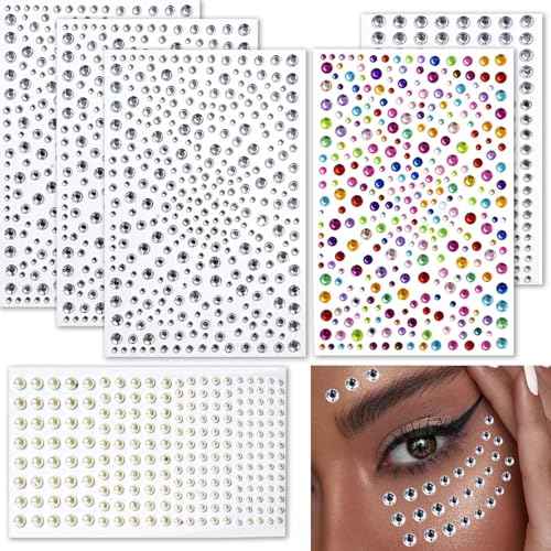 1700Pcs Self Adhesive Face Gems and Pearls for Makeup 3/4/5/6 mm DIY Face Gems Stick on, Eyes, Body, Hair, Makeup, Festival Decorations, DIY Crafts