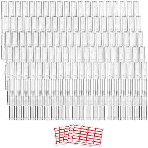 100 Pieces 3 ml Empty Cuticle Oil Pen, Empty Nail Oil Pen, Transparent Twist Pens with Brush Tip, Cosmetic Lip Gloss Containers Eyelash Growth Liquid Tube, with 5 Stickers
