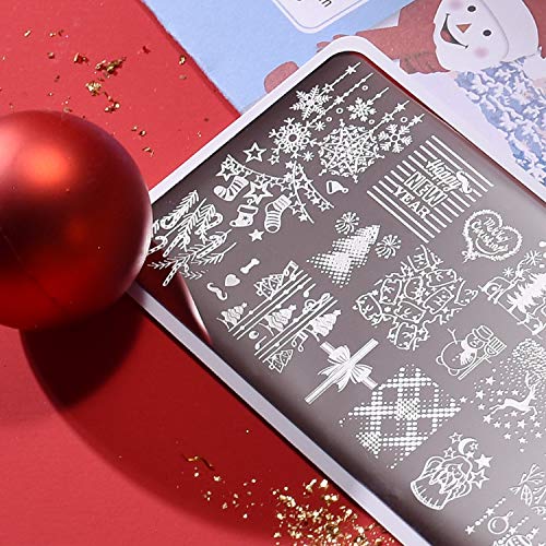 4 Pieces Christmas Nail Art Stamping Plates with Snowflakes Snowman Christmas Tree Santa Image Stamp Templates Kit DIY Stainless Steel Nail Image Polish Template Kit Manicure Stencils Tools