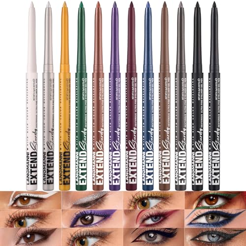 LANGMANNI 12-Piece Colorful Eyeliner Pencil Set – Waterproof & Long-Lasting
