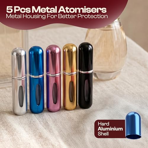 5ml Travel Perfume Atomizer Bottle – Refillable Leakproof Sprayer, Color Options Blue Black Pink Gold Silver