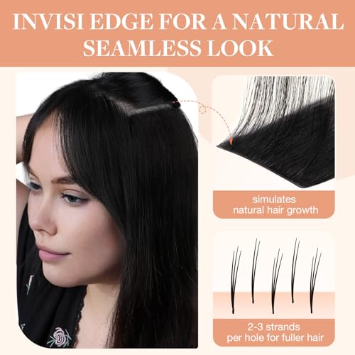GOO GOO Invisi Edge Tape in Hair Extensions, Virgin Remy Human Hair, 6pcs 10" Jet Black