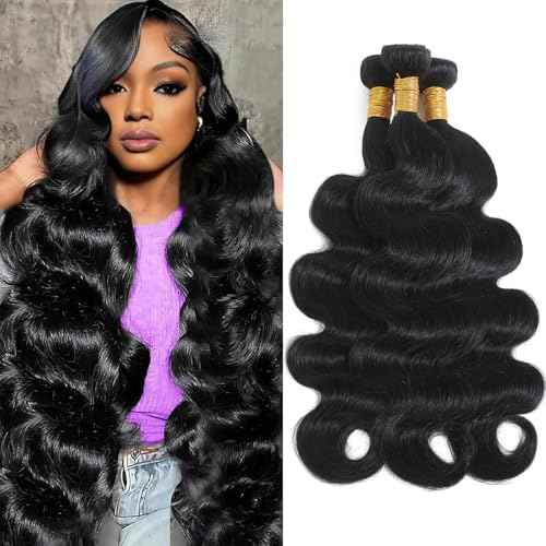 Body Wave Bundles Human Hair 18 20 22 Inch 100% Unprocessed Brazilian Virgin Human Hair Extensions 3 Bundles For Black Women Natural Black