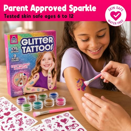 Glitter Tattoo Kit for Kids - 175 Designs, 9 Colors