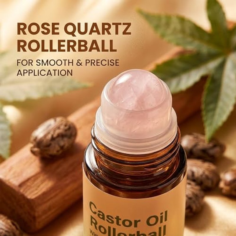 Cold Pressed Castor Oil with Rose Quartz Roller for Skin & Hair