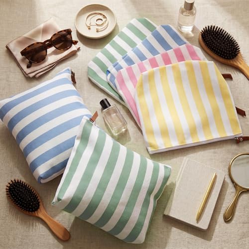 Hillban Pastel Striped Canvas Makeup Bags - 12 Pack Bulk