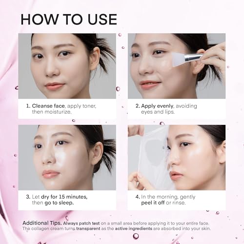 TEREZ & HONOR Collagen Night Wrapping Peel Off Mask: Korean Face Mask for Elasticity, Hydrating & Glow - 100Dalton Smallest Molecular Collagen for Glass Skin, Dermatologist Tested, 3.4 FL OZ 2 Pcs