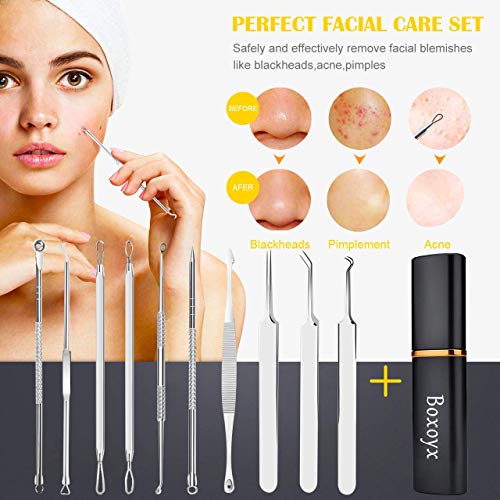 Blackhead Remover Tool Kit - 10 Pc Pimple Popper Set with Metal Case
