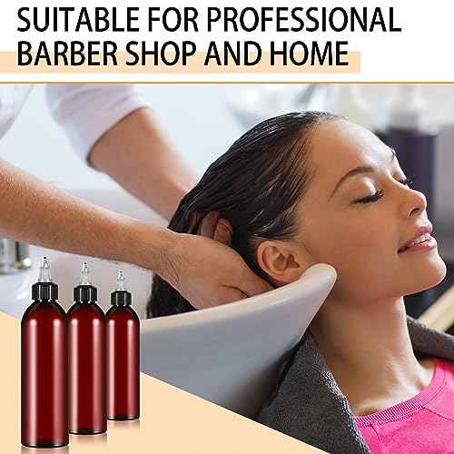 Barydat 12 Pcs Applicator Bottles for Hair, Squeeze Hair Oil Applicator Bottle Refillable Empty Plastic Bottles, Twist on Top Cap with Open Close Nozzle and 2 Funnels(8 oz,Amber)