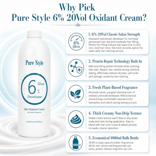 YSNStyle 6% 20 Volume Professional Hair Developer Cream 1000ml for Hair Coloring & Bleaching