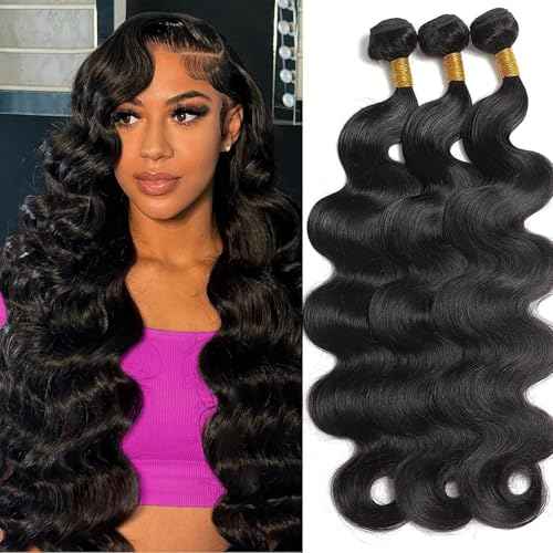 Body Wave Human Hair Bundles Brazilian Virgin Body Wave Bundles Unprocessed Weave Human Hair 3 Bundles Natural Black Color Hair Extensions for Black Women