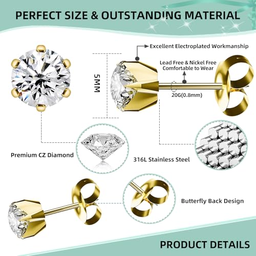 12-Piece Ear Piercing Kit with 4 Cubic Zirconia Studs - 316L Stainless Steel