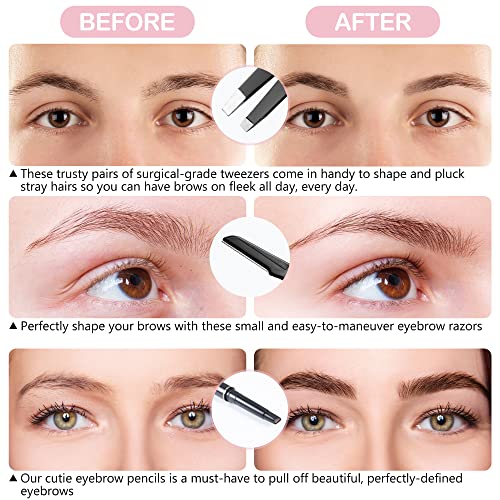 8-in-1 Eyebrow Kit with 4 Tweezers, Razor & Scissors