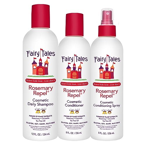 Fairy Tales Rosemary Repel Daily Kids Shampoo, 12 fl oz., Conditioner, 8 fl oz. & Conditioning Spray, 8 fl oz. Star Trio? Kids Like the Smell, Lice Do Not