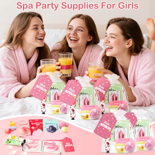 132 PCS Spa Party Supplies, Spa Party Favors Include Face Masks Skincare, Hand Cream, Lip Balm, Under Eye Patches, Lip Mask and Foot Bath Bombs, Spa Birthday Sleepover Party Supplies