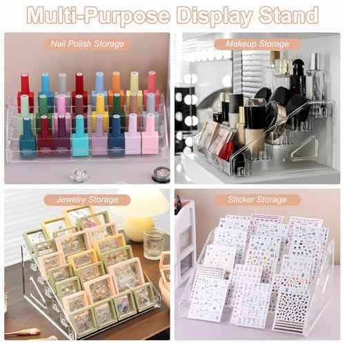 Nail Polish Display Organizer Clear Acrylic Eyeglasses Holder Essential Oil Storage Rack Makeup Stand Tray (3 Layer)