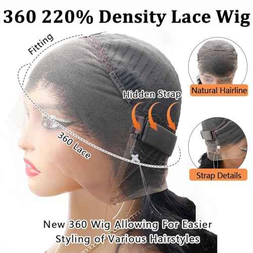 360 Lace Front Wigs Human Hair 220% Density Hidden Straps Body Wave HD Lace Front Wigs with Drawstring 360 Full Lace Wigs Brazilian Virgin Human Hair Wig for Women Natural Black 22Inch