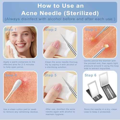 Pimple Extractor Tools, 6-PCS Professional Stainless Steel Blackheads, Whiteheads, Pimples, Boils, Stray Hairs Remover Tools Set with Mirror and Product User Manual, 18-Month Replacement Warranty£¡