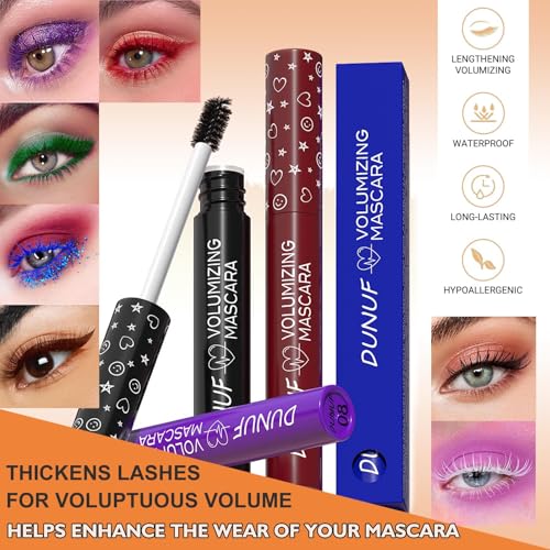Burgundy Eyelash Mascara Volumizing Lengthening Hypoallergenic Mascara Longwear and Smudge Resistant Liquid Lash Extensions Curling Defining Clump & Flake Free (05#)