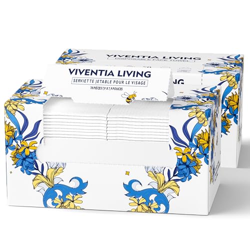 Viventia Living Disposable Face Towel, 100% Cotton, Ultra Soft & Biodegradable, Lint-Free Dry Wipes, Clean Towel, Makeup Remover for Sensitive Skin, Extra Large & Thick, 140 Count (2 Boxes)