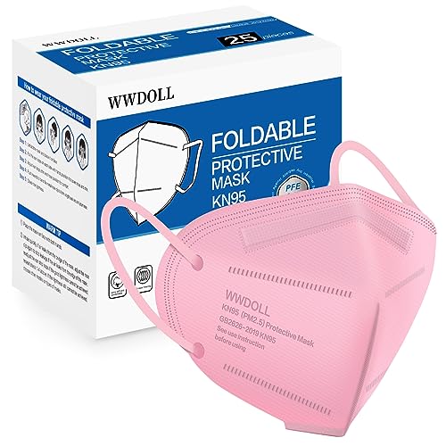 WWDOLL KN95 Face Mask 25 Pack, 5-Layers Mask Protection, Breathable KN95 Masks Pink