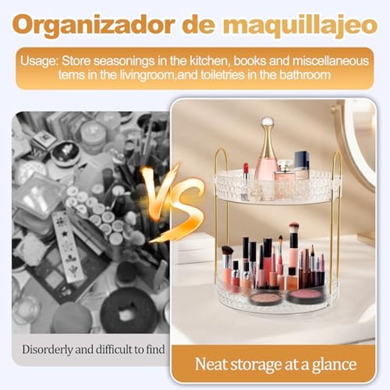 2-Tier Acrylic Lazy Susan Organizer - 360° Rotating Makeup & Skincare Storage