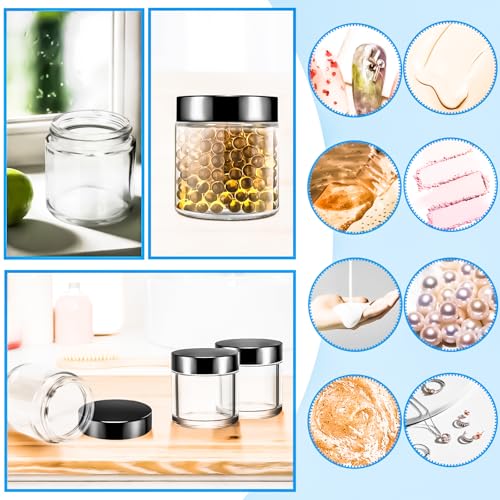 MotBach 4oz Glass Jars with Lids - 3 Pack, 120ml (Black Variation) with Inner Liners & Mini Spatulas