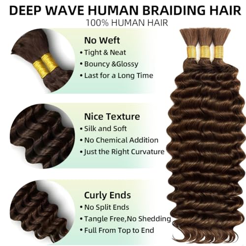 Boho Braiding Hair 120g Deep Wave Human Hair 18 Inch 3 Bundles