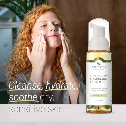 Tree to Tub Sensitive Skin Face Wash for Dry Skin - Fragrance Free Gentle Face Cleanser for Women & Men, Unscented Hydrating Foaming Facial Cleanser, Daily Face Soap w/All Natural Organic Aloe Vera