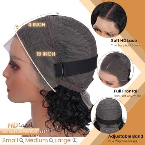 13x4 Deep Wave Lace Front Wigs Human Hair Pre Plucked 180% Density 9A Glueless Wigs Human Hair Wet and Wavy Wigs for Women HD Transparent Deep Curly Lace Front Wigs Human Hair 10 Inch