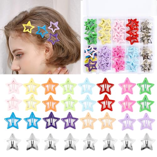 55pc Star Hair Clips Set - Colorful Metal Snap Barrettes