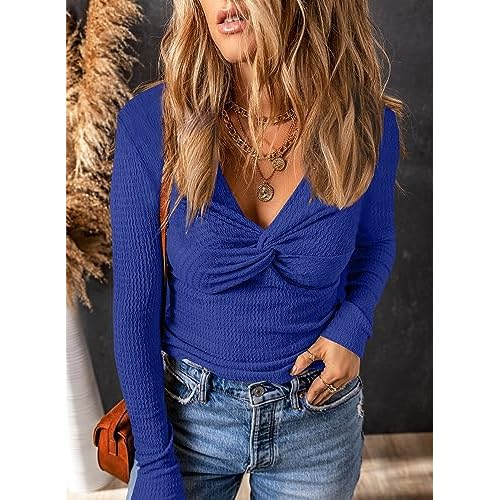 Dokotoo Long Sleeve Tops for Women Spring Fall 2025 Womens V Neck Sexy T Shirts for Women Fitted Shirts Tight Basic Tee