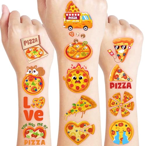 96 PCS Pizza Temporary Tattoos for Kids Party Favors