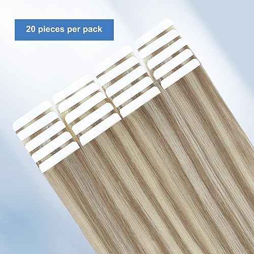 Sixstarhair Light Brown Highlights Tape In Hair Extensions - Brown Mixed With Ash Blonde Seamless Straight 18 Inch 50g [Color P8-60#-18 Inch]