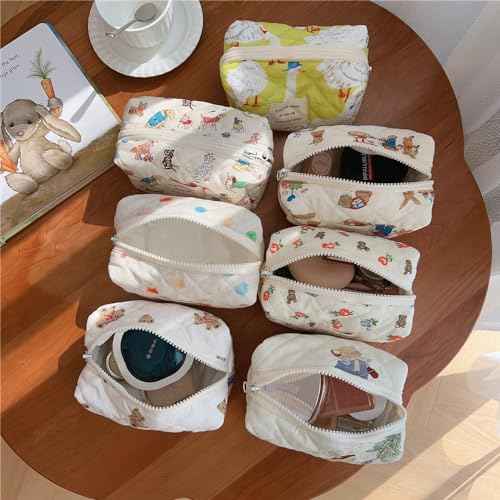 uekeboag Cute Small Quilted Cotton Makeup Pouch for Women and girls,Coquette Quilted Toiletry Bag,Animal Coquette Mini Bag, Kawaii Travel Cosmetic Bags(05Puppy)