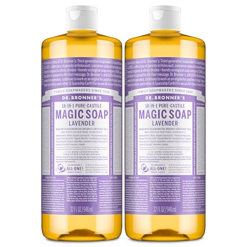 Dr. Bronner's Magic Soap - Pure-Castile Liquid Soap (Lavender, 32 ounce, 2-Pack) -Regenerative Organic Certified Oils, 18-in-1 Uses: Body, Hair, Laundry, Pets & Dishes, Concentrated, Vegan, Non-GMO