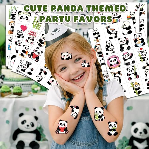 96 PCS Panda Bamboo Temporary Tattoos for Kids